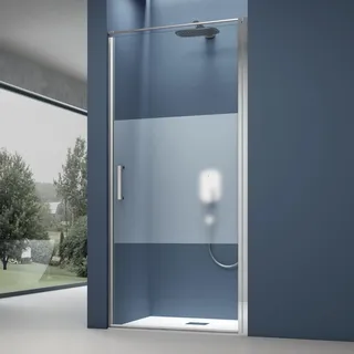 doporro Nischentür Duschtür 80x195cm Duschkabine 8mm ESG-Sicherheitsglas | Milchglas-Streifen mit Nano-Beschichtung | mit Hebe- und Senkmechanismus | Aluminiumrahmen in Chrom | Teramo36K