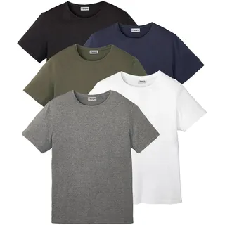 T-Shirt BONPRIX "T-Shirt (5er Pack)", Herren, Gr. 52/54 (L), weiß (weiß, grau meliert, dunkeloliv, dunkelblau, schwarz), Obermaterial: 70% Baumwolle, 30% Viskose, regular fit, Shirts T-Shirt, Regular Fit, Kurzarm, für warme Tage, aus Baumwolle und Viskose