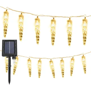 Jopassy 10M 80 LED Solar Eiszapfen Lichterkette Außen Innen 8 Modi IP44 Party Garten Lichtervorhang Fenster Weihnachten Eisregen Beleuchtung Deko Warmweiß - Weiß