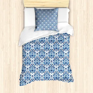 ABAKUHAUS Indigo Mantele, Indigo-viktorianischer Entwurf, Milbensicher Allergiker geeignet mit Kissenbezügen, 135 cm x 200 cm - 80 x 80 cm, Petrol Blau Türkis
