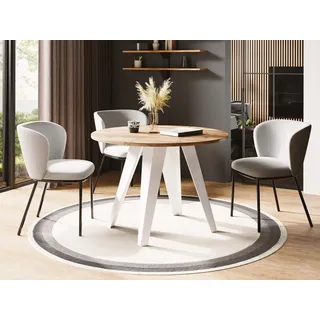 WFL GROUP Esstisch Glory Weiß im Industriestil - Modern, Rund - Ausziehbar von 100 cm bis 140 cm, Pulverbeschichtete Metallbeine - Craft Eiche - Hellbraun