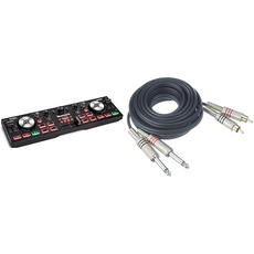 Numark DJ2GO2 Touch – Mini DJ Controller für unterwegs & Adam Hall Cables 3 STAR TPC 0300 Twin-Kabel 2 x Klinke TS auf 2 x Cinch | 3 m