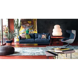 Design Gruppe Couch Polster Garnitur Sessel Sofas Sofa 3 Sitzer + Ohrensessel - Blau