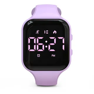 Focwony Kinder-LED-Fitness-Tracker-Uhr, Schrittzähleruhr Digitaluhr, Armbanduhr, Schrittzähler/Entfernung/Kalorien/Wecker, Tolles Geschenk für Kinder Teenager Mädchen Jungen (Lila-Quadrat)