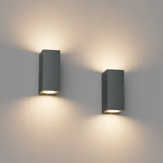 Klighten 2 Stück Anthrazit Wandleuchte Aussen Innen, Wasserdicht IP65 Modern Wandlampe Außen, Aluminium Eckig Außenlampe Außenleuchte Wand, Up Down GU10 Fassung Außenwandleuchte, Ohne Leuchtmitte