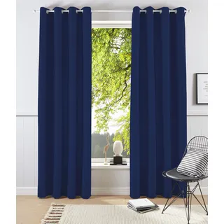 Vorhang BRUNO BANANI "Lagan" Gr. 5, blau (dunkelblau), B:140cm H:265cm, Polyester, Polyester, Gardinen, Vorhang, 2-er Set, gewebt, Microfaser, versch. Größen, einfarbig, Bestseller