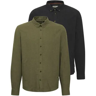 Langarmhemd BLEND "Langarmhemd BHShirt 2 Pack", Herren, Gr. M, N-Gr, grün (winter moss schwarz), Obermaterial: 100% Baumwolle CO., Hemden Langarmhemd