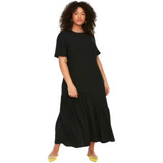 TRENDYOL Damen Women Ruffle Hem Dress Maxi Rüschen Saum Oversize Woven Plus Size Kleid, Schwarz, 48