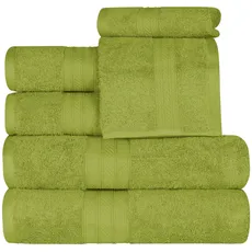 Superior Langstapelige 100% gekämmte Baumwolle, 700 g/m2, langlebig, Plüsch und saugfähig, 6-teiliges einlagiges Handtuch-Set, 2 Gesichts-/Waschlappen, 2 Handtücher, 2 Badetücher, grüne Essenz
