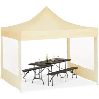 Relaxdays Faltpavillon 3x3m mit 2 Seitenwänden, Partyzelt, klappbar, wasserabweisend, stabil, PVC, champagnerfarben