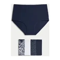 Womens M&S Collection 5er-Pack gemusterte Taillenslips aus Baumwolle mit LycraTM - Navy Mix, Navy Mix, 20