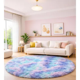 MARATIP Teppich Kinderzimmer Batik Blau-Lila Ø 100 cm Kuschelig