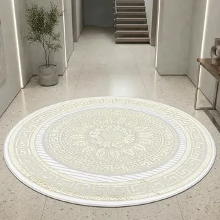 Teppich-Traum Kurzflor Teppich Orient Ornamente Creme Gold Ø 160 cm | Pflegeleicht, strapazierfähig, schmutzabweisend, fußbodenheizungsgeeignet, OEKO-TEX geprüft, mit Glanzeffekt, 8 mm Flor