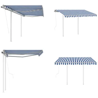 vidaXL Markise Automatisch Einziehbar mit Pfosten 3x2,5 m Blau Weiß - Markise - Markisen - Sonnendach - Sonnendächer - Blau