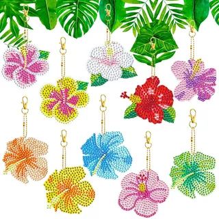 10 Stück 5D Diamond Painting Anhänger,DIY Diamant Malerei Schlüsselanhänger Kits für Kinder Erwachsene,Hawaiianische Plumeria Blume Schlüsselbund Strass Malerei Stickerei Kunst Ornamente Dekoration
