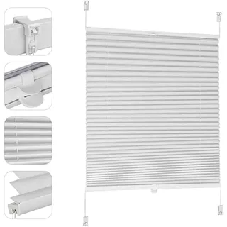 Sekey Plissee ohne Bohren Verdunkelung, Fenster Plissee Klemmfix Jalousie 95 cm breit, Verspannt Blickdicht Sonnenschutz Fensterollo, 95x130cm, Weiß
