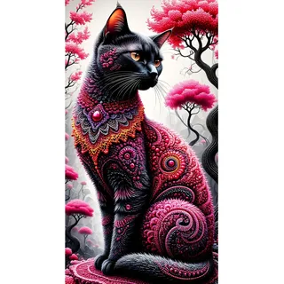DPHERO DIY Großformat Diamant Painting Kits Bilder für Erwachsene Anfänger,5D Schwarze Katze Diamond Painting Set,DIY Runde Steine Mandala Diamant Kunst Kits, Diamond Art für Zuhause Dekor 40x70 cm