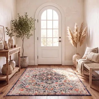 SAFAVIEH Boho Teppich für Wohnzimmer, Esszimmer, Schlafzimmer - Madison Collection, Kurzer Flor, Beige und Schwarz, 183 X 274 cm