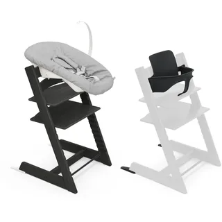 Stokke Tripp Trapp Stuhl (Oak Black) mit Newborn Set und Baby Set (Black) - Sicher, verstellbar, ergonomisches Design