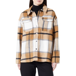 ONLY Women's ONLMACI L/S Check Shacket CC PNT Hemdjacke, Cloud Dancer/Checks:Chipmunk/Black, XS