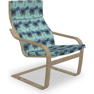 ABAKUHAUS Flamingo Poäng Sessel Polster, Insel Tiere und Pflanzen, Sitzkissen mit Stuhlkissen mit Hakenschlaufe und Reißverschluss, Blassblau Multicolor