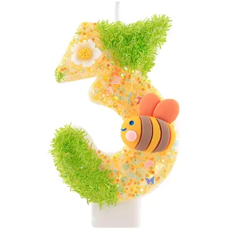 Personalisierte Geburtstagskerzen Biene Zahlen 3,Geburtstagsdeko 3 Jahr Mädchen, Gelb Kerzen Geburtstag, Honigbiene und Blume Tortendeko Geburtstag,Geburtstagskerzen Torte Deko Kinder Geburtstags