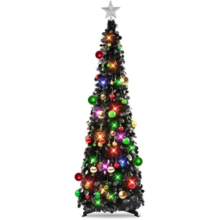 Pop-up Künstlicher Weihnachtsbaum Mit Beleuchtung, Faltbarer Weihnachtsbaum | 5FT Pop up Christbaum Mit 30 Weihnachtskugeln, 8 Licht-Modi, Zusammenklappbarer, Einfache Montage, Sternspitze,Weihnachtsdeko