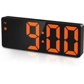 Criacr Digitaler Wecker, Digitaluhr mit LED-Display, Snooze-Funktion, Temperatur und Datum, Digitaluhr mit Sprachsteuerung, USB/Akku, schwarzes Gehäuse und orangefarbene Ziffern