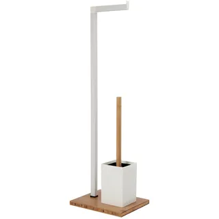 Well Home Toilettenpapierhalter mit Toilettenbürstenhalter, Bambus, 22 x 18 x 69,5 cm, Weiß und Braun