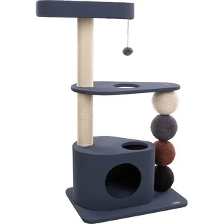 Flamingo Horacio Kratzbaum – Blau – 76 x 44 x 107,5 cm – Multifunktionskratzbaum mit Plattformen, Kuschelhaus und Kratzstämmen aus Sisal