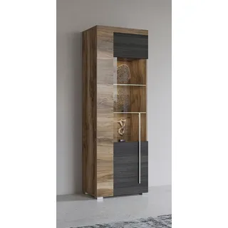 INOSIGN Vitrine "Roger,Höhe 160cm stilvolle Glasvitrine mit verstellbare Glasböden", braun (satin nussbfarben, schwarzwood wengefarben), B:55cm H:160cm T:35cm, ABS-Kunststoff, FSC-zertifizierter Holzwerkstoff, Glas, Schränke, Vitrine, Standvitrine 1Trg, viel 