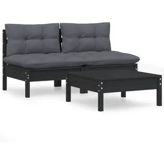 vidaXL 3-tlg. Garten-Lounge-Set mit Anthrazit Kissen Kiefernholz - Schwarz