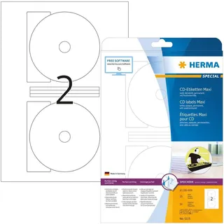 Herma CD/DVD-Etiketten 5115 Weiß Ø 116 mm 25 Blatt 50 Etiketten