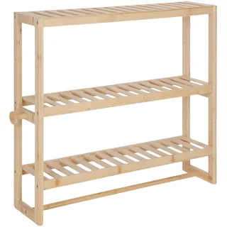 Relaxdays Wandregal Bad, HxBxT: 54 x 60 x 15 cm, Bambus, Handtuchstange, 2 Haken, schmales Schweberegal Küche, Natur