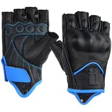 Harssidanzar Damen Fingerlose Motorradhandschuhe,Harter Knuckle Schutz Reiten Motorradfahrer Racing Motorradhandschuh KL022EU,Schwarz Blau,Größe M