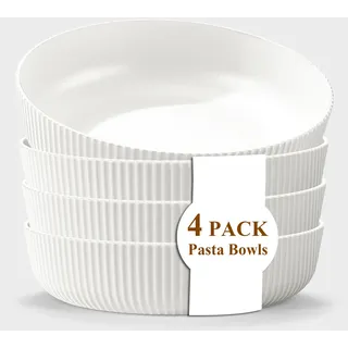 Kyraton Pasta-Schalen Set von 4, Unzerbrechliche Kunststoff-Schalen für Suppe, Salat und Pasta, 1,1L - Ideal für zu Hause, Restaurant, Camping und Picknick​ (weiß)