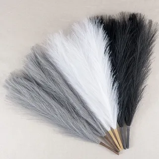 EVODIS Kunstpampasgras, Dekoration, 45 cm, künstliches Pampasgras, flauschig, 6 Stiele, pompöses Blumenarrangement für Boho, Zuhause, Hochzeitsdekoration (Schwarz, Weiß, Grau)