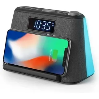Radiowecker mit kabelloser Ladefunktion, USB-Ladefunktion, Digitalradiowecker mit FM-Radio, Bluetooth, RGB-LED-Nachtlicht, dimmbarem LED-Display, Wecker - Blau