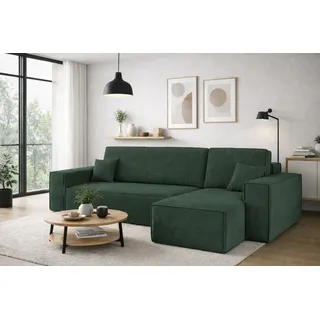 kaiser möbel Ecksofa mit schlaffunktion und bettkasten, Sofa L-form, Couch L-form BEST Dicker Cord Rechts - dunkelgrün