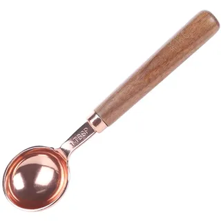 KKC kaffeelöffel portionierer, kaffeedosierlöffel mit holzgriff, edelstahl dosierlöffel, kaffee löffelchen messlöffel kaffeemaßlöffel für kaffeebohnen tee cacao, coffee spoon 10g, Gold