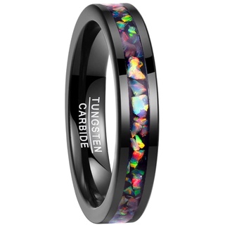 NUNCAD Damen Ring Schwarz Herrenring aus Wolfram Eheringe Ringe mit Zerkleinerte Feueropal 4mm Modeschmuck für Hochzeit Geburtstag Valentinstag Größe 60 (19.1)