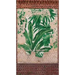 Livingwalls Vliestapete - Graffiti Tapete Backstein in Beige, Braun und Grün - Wandtapete für verschiedene Räume - Wandbild XXL 2,80 m x 1,59 m