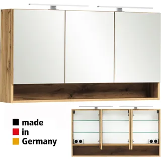 Spiegelschrank 120 cm KAHLA-03 in Wotan Eiche Nb. inkl. Beleuchtung, B/H/T: ca. 120/64/20 cm - Braun
