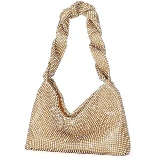 UBORSE Damen Abendtasche Clutch Glitzer Umhängetasche Klein Pailletten Handtasche Schultertasche Kette Tasche für Braut Hochzeit Party Disko - Gold