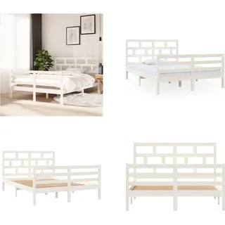 vidaXL Massivholzbett Weiß Kiefer 140x200 cm - Bettrahmen - Bettgestell - Bett - Holzbett - Weiß