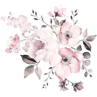 WandSticker4U®- Aquarell Wandtattoo vintage BLUMENRANKE in zart­ro­sa I Wandbilder: 58x52 cm I Wand Deko Blume Blüte Pflanze Blätter I Wandsticker für Wohn-Schlafzimmer Kinderzimmer Küche Möbel