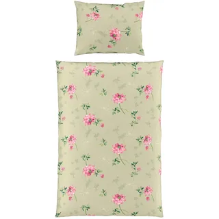 Fleuresse Bettwäsche , Rosa, Weiß, Hellgrün, Hellrosa, Salbeigrün , Textil , Blume , 140x200 cm , pflegeleicht, bügelleicht , Heimtextilien, Bettwäsche & Leintücher, Bettwäsche, Satin-Bettwäsche