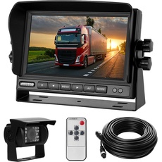 Rückfahrkamera-Set mit 7"-LCD-Monitor & 170° Weitwinkel- Rückfahrkamera, IP68 wasserdicht, 18IR Nachtsicht, für LKW/Anhänger/Bus/Van/Landwirtschaft/Schwertransport(12-24 Volt)