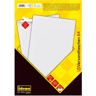 IDENA 10243 - Versandtaschen DIN B4, 10 Stück haftklebend, ohne Fenster, aus 100 g/m2 FSC-Mix Papier in Weiß