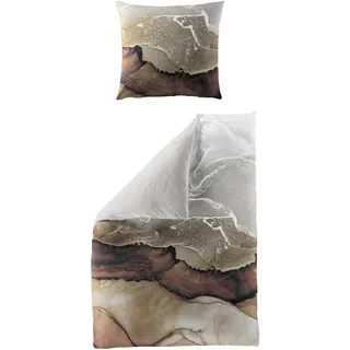 Bettwäsche BIBERNA "5192", braun, B/L: 135cm x 200cm, 1 Stk., 1 Stk., Mako-Satin, B/L: 80cm x 80cm, 2 Stk., Mako-Satin, Obermaterial: 100% Baumwolle, Bettwäsche, Bettwäsche, Mako-Satin, 100 % Baumwolle, pflegeleicht; Digitaldruck